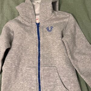 True Religion Gray Hoodie with Blue Zipper